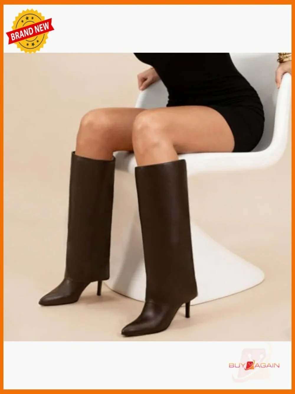 Fold Over Knee High Boots Pointed Toe Stiletto Heel Shark Tall Boots Leather